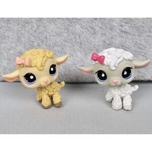 Littlest Pet Shop Hasbro LPS White Lamb #376 and Tan Lamb #1003